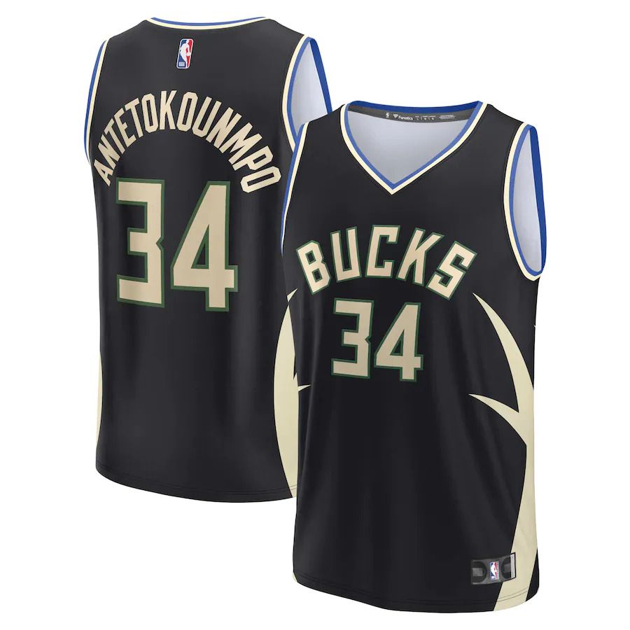 Men Milwaukee Bucks #34 Giannis Antetokounmpo Fanatics Branded Black Statement Edition 2022-23 Fast Break Replica Player NBA Jersey->orlando magic->NBA Jersey